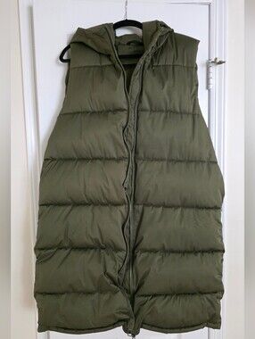 PUFFIT Winter Warmer Slim Long Puffer Hooded Vest - Olive